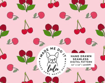 Pink Cherry Seamless Pattern | Cherry Digital Paper