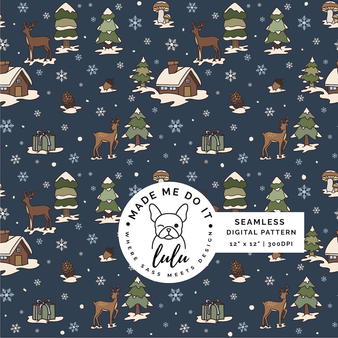 Snowy Pattern Paper Winter Cabin Seamless Pattern | Snowy Forest Digital Paper (digital ...