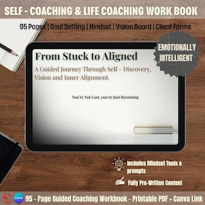 Life Coaching Arbeitsbuch Canva Vorlage | 95 Seiten PDF | Selbstcoaching, Ziele setzen, Vision Board, Prompts | &quot;Von Stuck zu Aligned&quot;