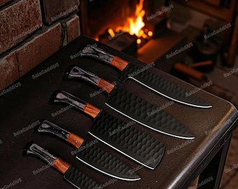 5Pcs Hand Forged Damascus Chef Set | Damascus Kitchen Knives | Damascus Chef Knife Set | DAMASCUS Chef Set | CHRISTMAS Gift | GROOMSMEN Gift