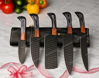 Personalized CHEFS KNIFE SET Custom Chef Chef's Knives Gifts for Him Her Men Dad Mom Him Fathers Day Gift Cooking Kitchen Damascus Engraved