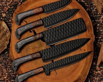 CUSTOM HANDMADE Chef Knife Set 5pcs DAMASCUS Steel Kitchen Knife Set With Rosewood Handle, Anniversary Gift For Husband, Father's Day Gifts.