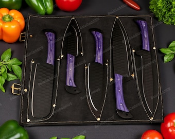 HAND FORGED Damascus Steel Chef's Knives Set, Damascus Kitchen Knife Set, Damascus Chef Knife, ANNIVERSARY Gifts, Christmas Gifts For Him,