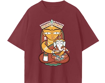 Durga & Ganesha Artwork T-shirt | Festive Art by Jamini Roy