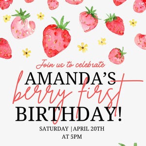 Strawberry Birthday Invitation Template – &quot;Berry Birthday&quot; Theme