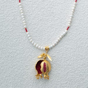 Ontwerpketting met granaatappel, ketting met parelontwerp, granaatappelketting, handgemaakte designsieraden, Turkse sieraden