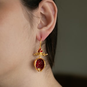 Pomegranate Earrings, Gold Earrings, Handmade Earrings, Turkish Jewelry