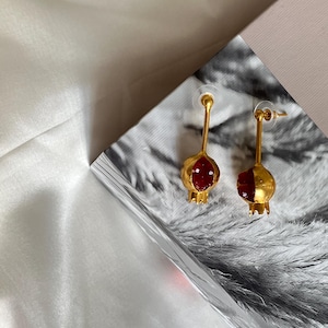 Pomegranate Earrings, Handmade Earrings, Gold Earrings, Stone Earrings, Turkish Jewelry