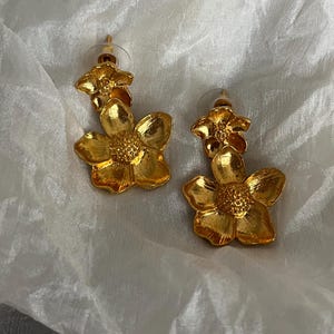 Flowers Earrings, Gold Earrings, Handmade Earrings, Turkish Jewelry