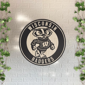 Wisconsin Badgers Wandkunst aus Holz: Rustikales Sport-Team-Schild