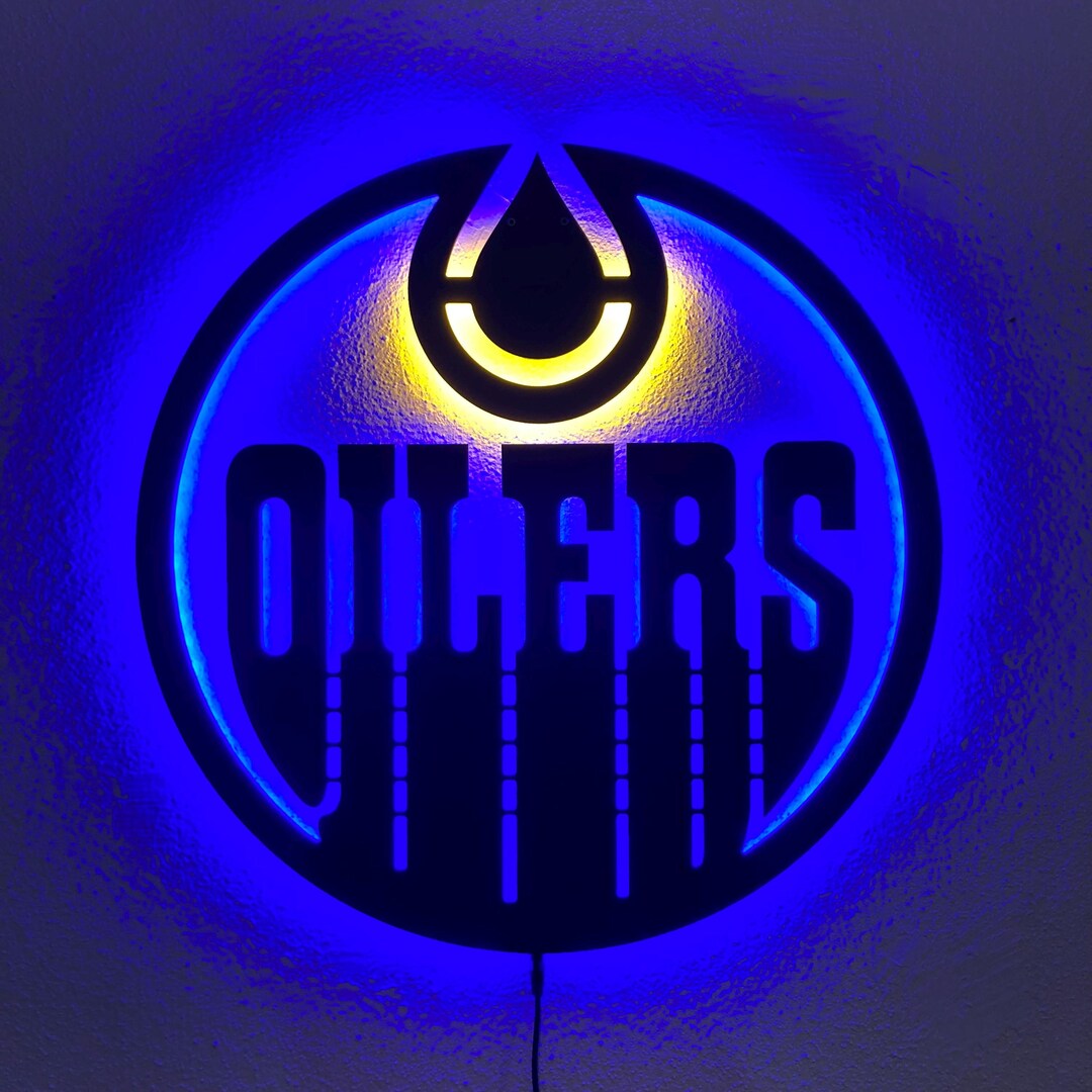 Edmonton Oilers LED Wall Sign: Black Composite Illuminated Hockey Team ...