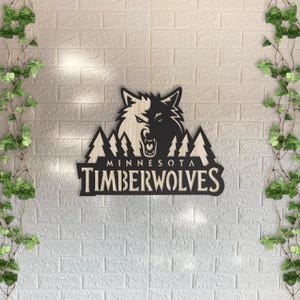 Minnesota Timberwolves Wooden Wall Decor, Round Laser Cut Design with Light and Black Wood Layers, NBA Basketball Art for Home or Office