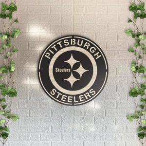 Pittsburgh Steelers Wooden Wall Decor, Laser Cut Design with Light and Black Wood Layers, Rustic Sports Team Art for Home or Office