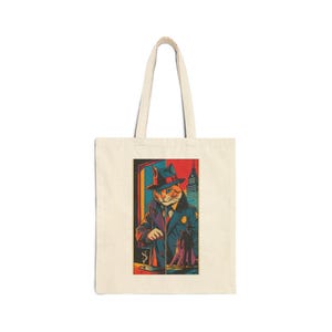 Cat Detective Tote Bag (Double Sided), Film Noir Comic Art, Pulp Mystery, Gift for Detective & Mystery Lover, Bookworm Bag