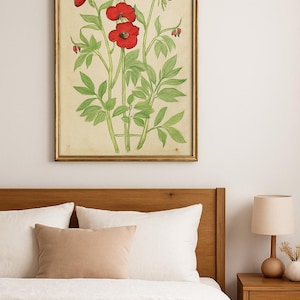 Red Rose Wall Art – Botanical Flower Print, Vintage Floral Poster, Digital Download Home Decor