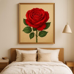 Red Rose Wall Art – Botanical Flower Print, Vintage Floral Poster, Digital Download Home Decor
