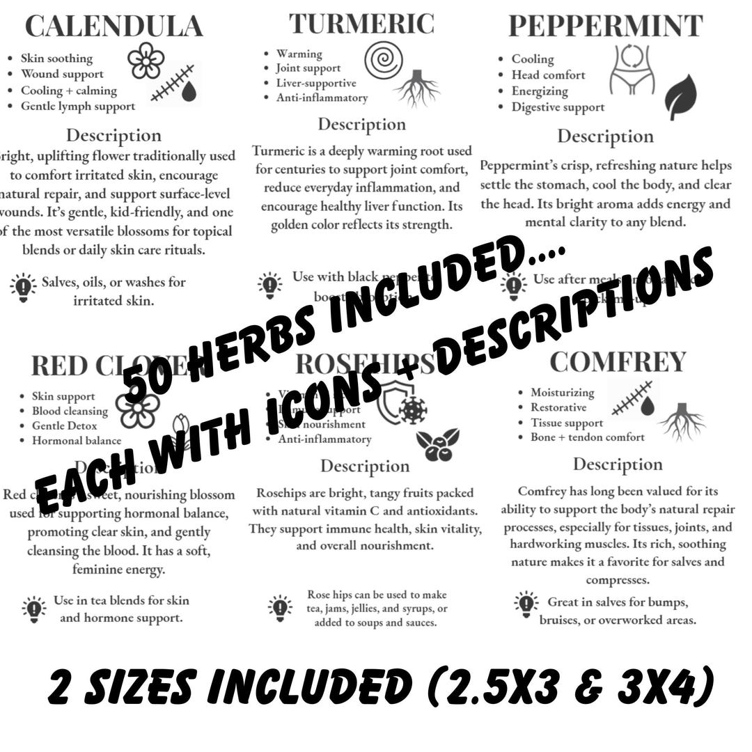 50 Herbal Labels Printable Bundle - 2 Sizes Included - Mason Jar ...