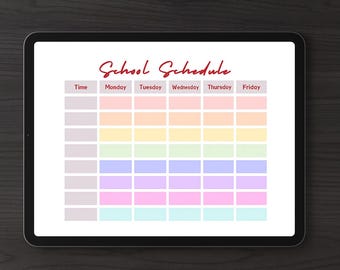 Plantilla imprimible de horario semanal de clases / Planificador estudiantil en PDF / Plantilla de horario escolar