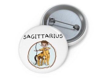 Sagittarius Illustration Pin Button | Zodiac Enamel Style Badge