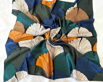 Green Blue Orange Silk Neck Scarf, Bandana, Square Shawl, Soft Summer Wrap, Accessories