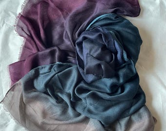 Blue Beige Cotton Scarf, Large Shawl, Soft Summer  Wrap, Accessories