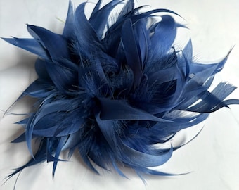 Blue  Flower Brooch, Large Feather Pin, Hair  Accessories