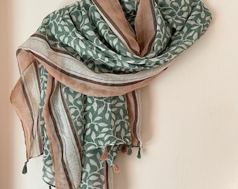 Green  Cotton Scarf, Large Shawl, Soft Summer Wrap, Accessories