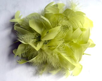 Green Flower Brooch, Large Feather Pin, Hair  Accessories