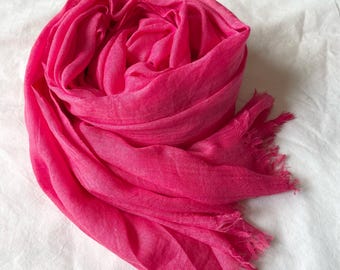 Dark Pink Cotton Scarf, Large Shawl, Soft Summer  Wrap, Accessories