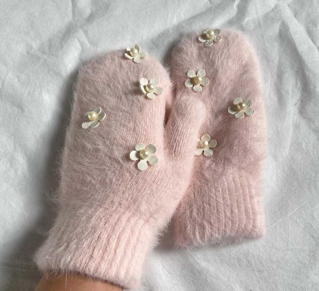 Mittens Light Winter Mittens Warm Light Pink Rabbit Wool Mittens Women's Accessories ...