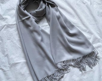 Light Gray Wool  Scarf, large Shawl, Soft Warm Pashmina, Accessories