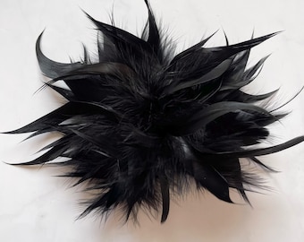 Black  Flower Brooch, Large Feather Pin, Hair  Accessories