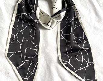 Black Cream Narrow Long Silk Neck Scarf, Summer Wrap, Accessories