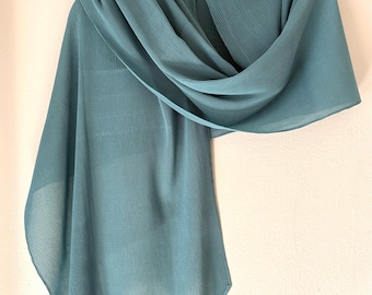 Bufanda de gasa azul para el cuello, chal plisado arrugado, envoltura, accesorios