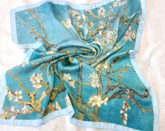 Blue Silk Neck Scarf, Bandana, Square Shawl, Soft Summer Wrap, Accessories