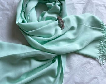 Bufanda de lana verde con alfiler, chal suave, pashmina grande, accesorios para mujer
