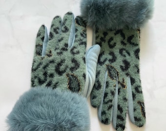 Dusty Blue Touch Screen Gloves. Warm Mittens, Women's Accessories