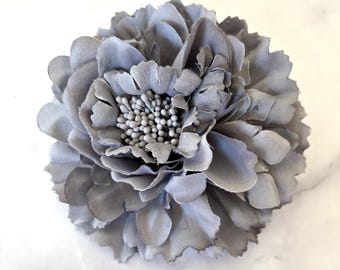 Gray Flower Brooch, Large Satin fabric Pin, Hair Accessories