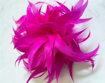 Broche de flor rosa, prendedor de pluma grande, accesorios para el cabello