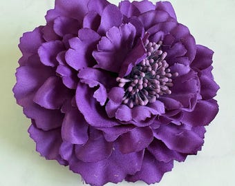 Broche de flor morada, broche grande de tela satinada, accesorios para el cabello