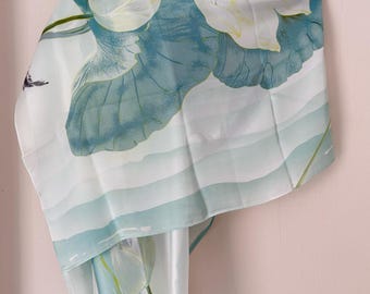 Bufanda de seda azul marfil, chal grande, suave abrigo de verano, accesorios