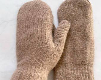 Mitones de lana de conejo beige, accesorios para mujer, guantes de invierno