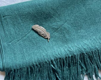 Green Wool Scarf with Pin, Large Shawl, Soft Wrap, Warm Pashmina, Accessories