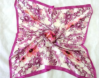 Bufanda de seda rosa para el cuello, pañuelo, chal cuadrado, chal suave de verano, accesorios