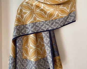 Scarf Yellow Blue Two Side, Wool Shawl, Large Wrap, Women's Accessories, Winter Gift