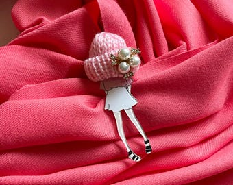 Bufanda de lana rosa con alfiler, chal grande, pashmina suave y cálida, accesorios para mujer