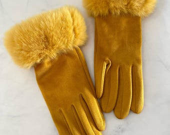 Yellow Smart Touch Gloves. Warm Mittens, Women's Accessories
