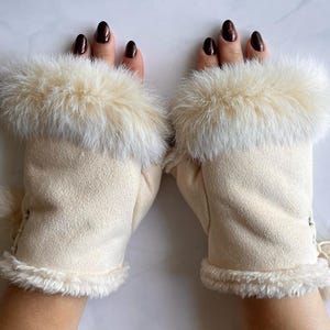 Fingerless Gloves Winter Gloves Cream Gloves Hand Warmers Warm Mittens Faux Fur Gloves Women&#39;s Accessories