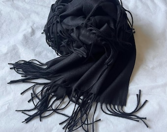 Bufanda de lana negra, chal grande, pashmina suave y cálida, accesorios