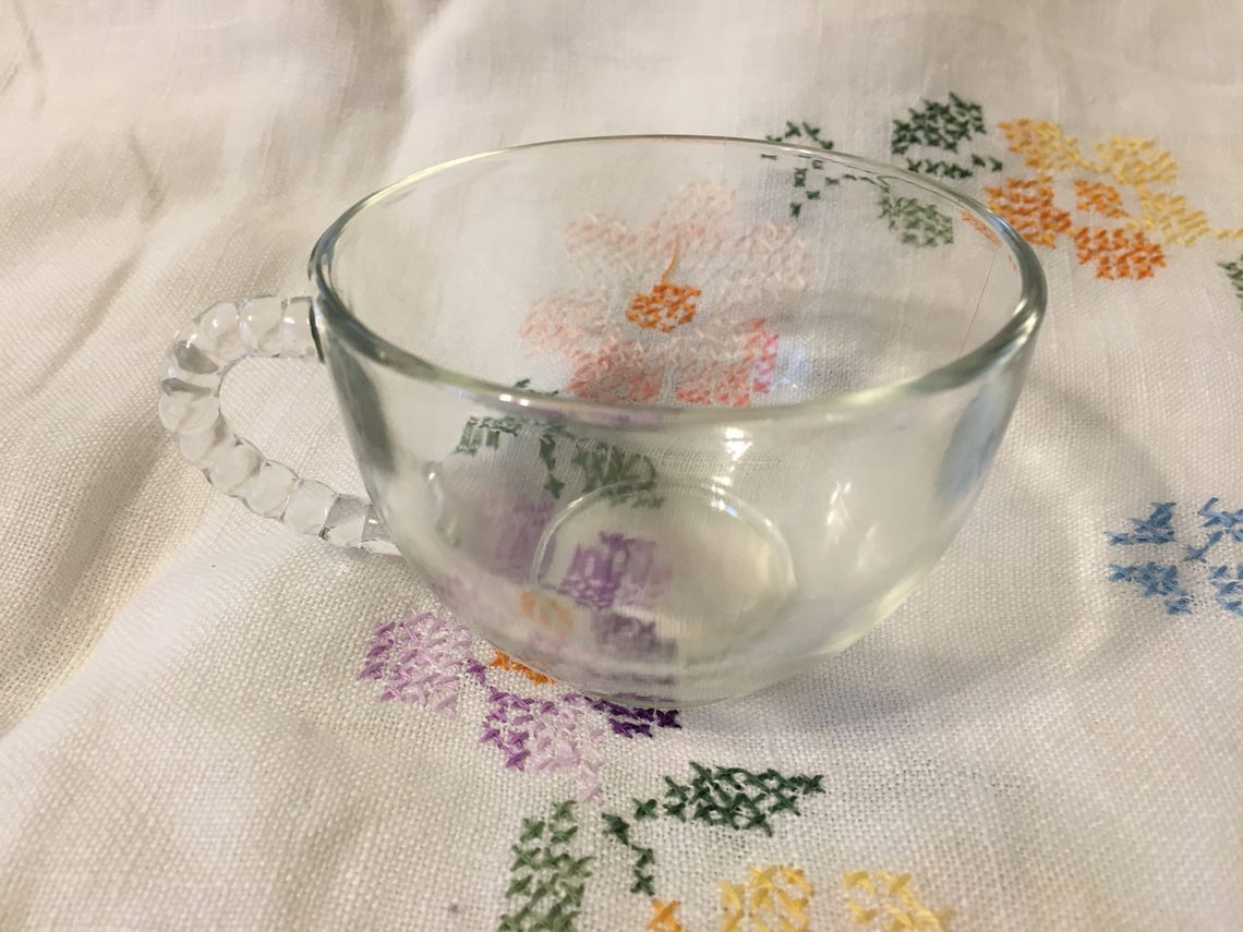 Set of 4 Federal Glass Snack/patio Set With Teacups Etsy
